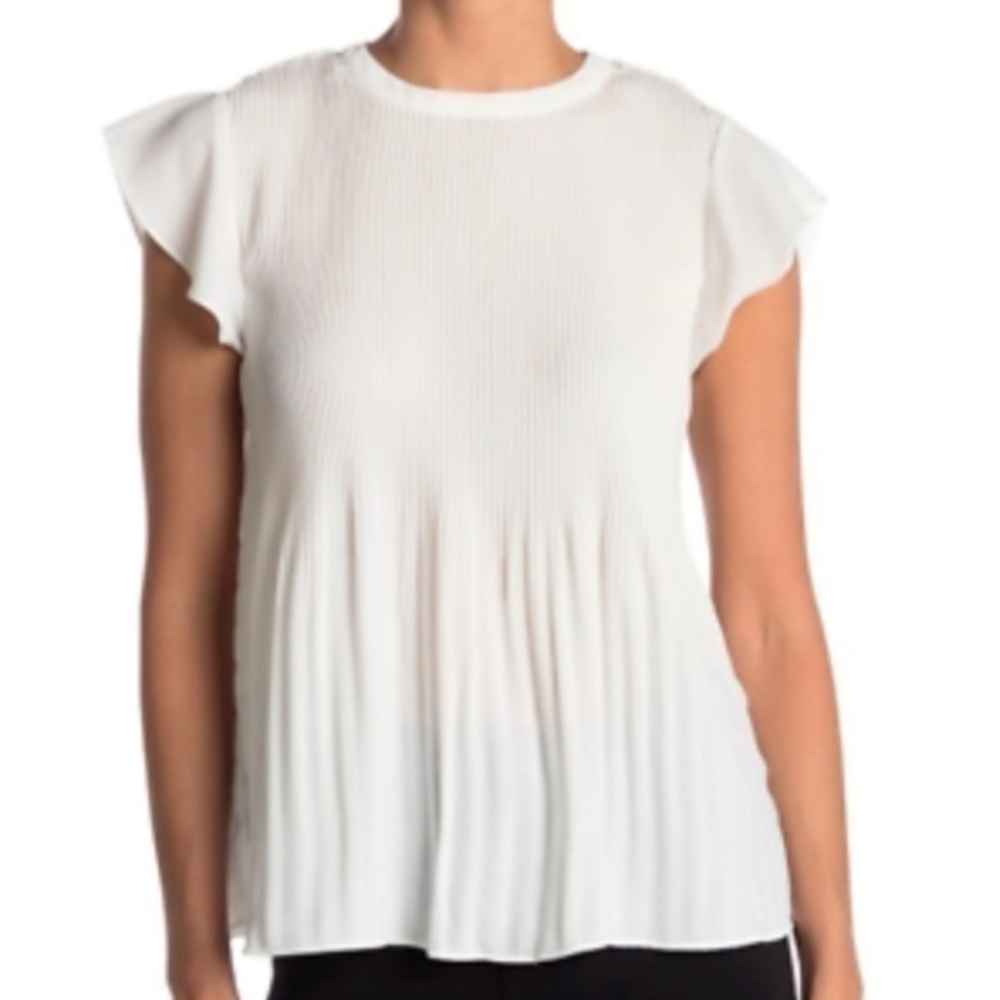 Adrianna Papell Ivory pleated flutter sleeve blouse NWT size S